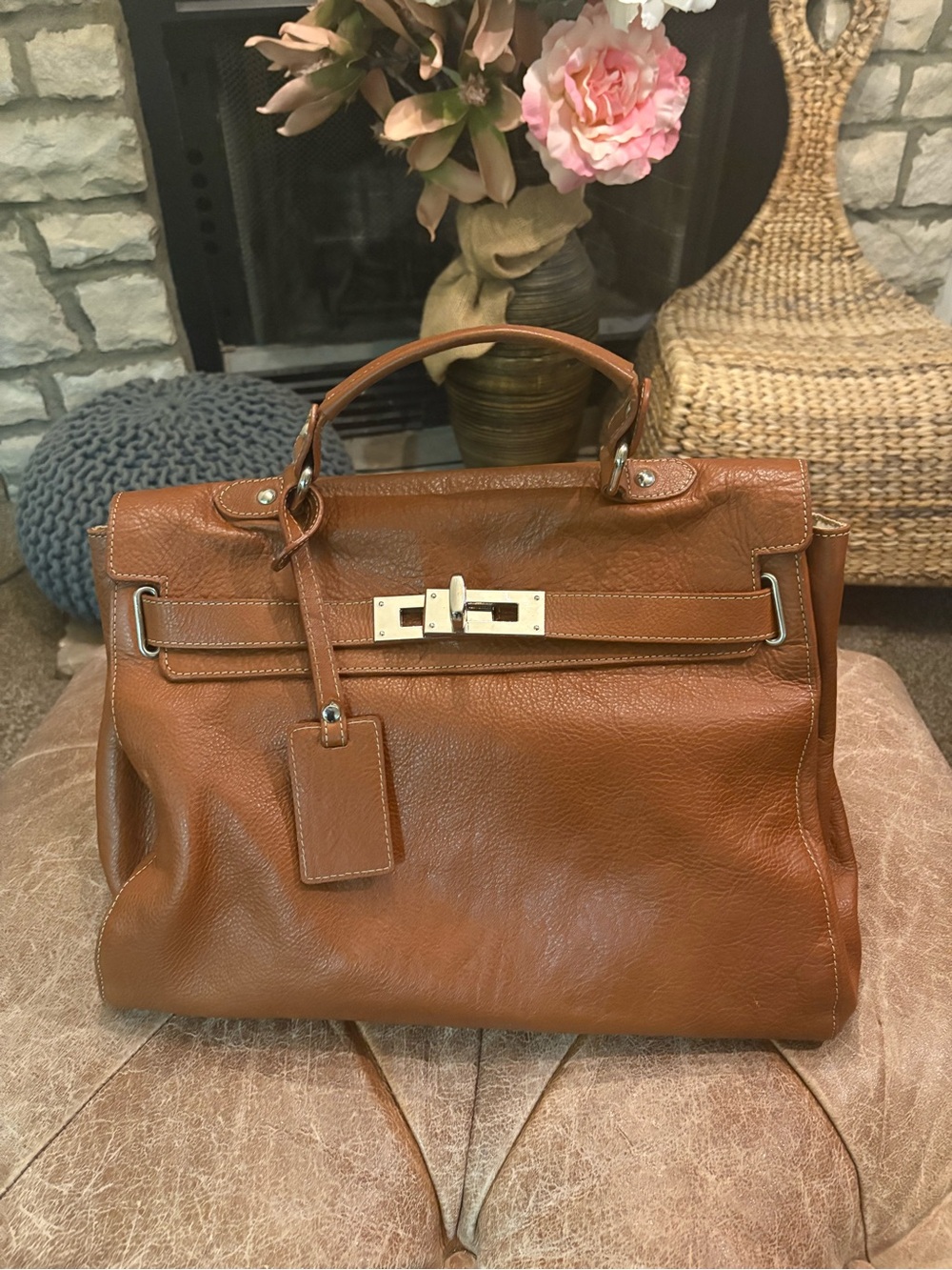 Claudia Firenze brown leather Kelly style bag